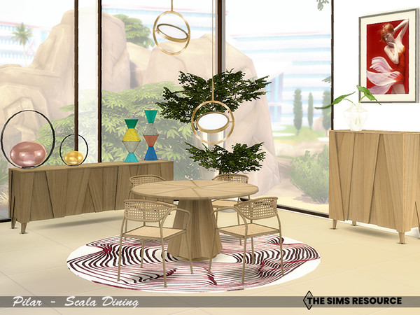Sims 4 — Scala Dining by Pilar — wood overlay to create a three dimensional effect