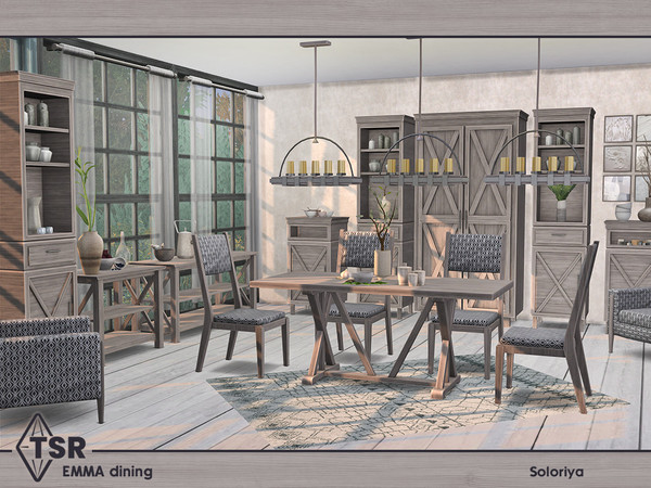 Sims 4 — Emma Dining by soloriya — A set of furniture for dining rooms. Has three color variations, includes 10 objects: