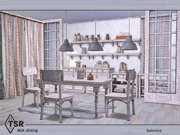 Sims 4 — Mia Dining by soloriya — Old vintage furniture for dining rooms. Includes 11 objects: --three ceiling lights,