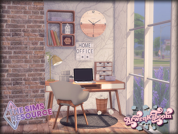 Sims 4 — Brighterie by ArwenKaboom — Small and cozy office nook for simmies that work from home. The main set has 8 new