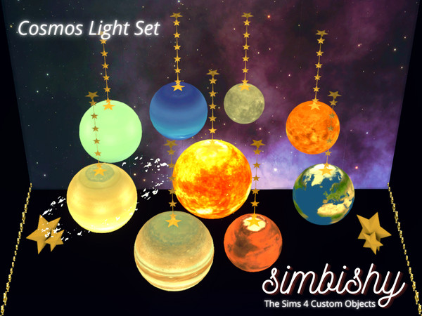 Sims 4 — Cosmos Light Set by simbishy — Light up your room with the cosmos light set. Set of 9 lights - Sun, Mercury,