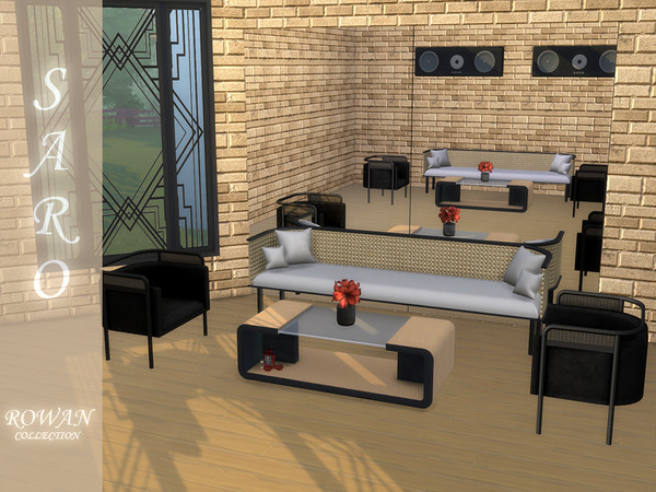 Sims 4 — ROWAN by SSR99 — Items for a beautiful livingroom, but also for a neon red nightclub theme. Most items that are