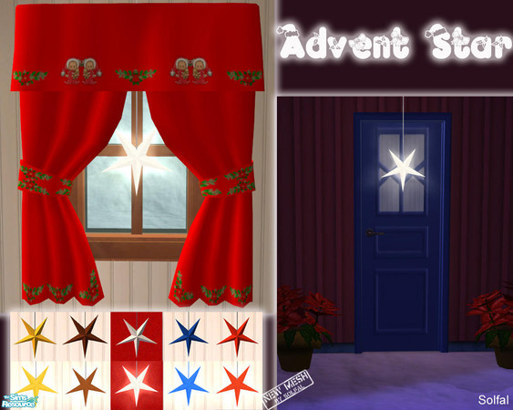 Sims 2 — Advent Star by solfal — Wall light that can be placed in front of windows and doors whithout any cheats. 