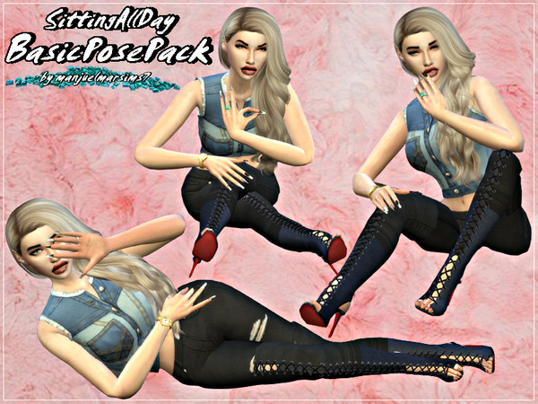 Sims 4 — Sitting All Day Basic Pose Pack  by manjuelmarsims7 — Included 3 Female Poses - 1 Lay Pose - 2 Sitting Poses -