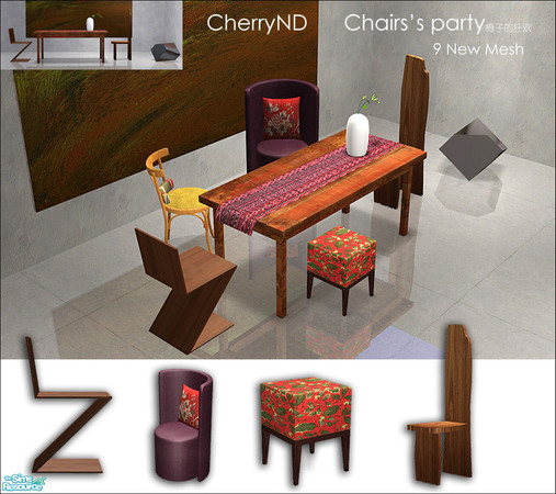 Sims 2 — Chairs\'s party by CherryND — Various style,various feeling.The chairs happy together! Have fun with them!9 new