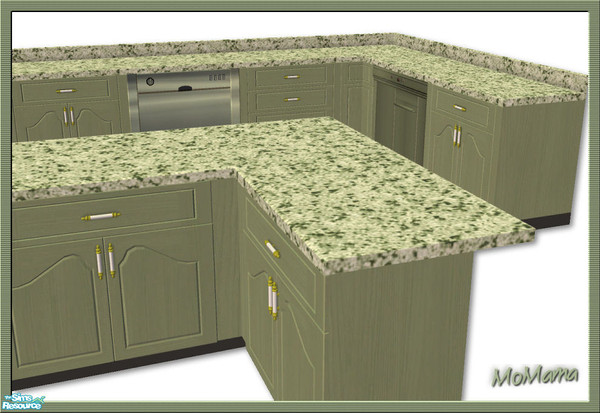 Sims 2 — NK Kitchen Counters - Olive by MoMama — A kitchen counter in Olive with granite counter-top.