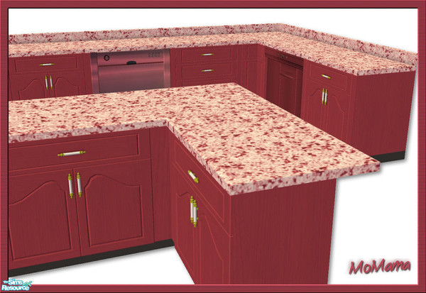 Sims 2 — NK Kitchen Counters - Red by MoMama — A kitchen counter in Red with granite counter-top.