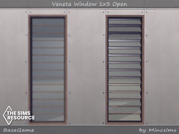 Sims 4 — Veneta Window 1x3 Open by Mincsims — Basegame Compatible. 8 Swatches.