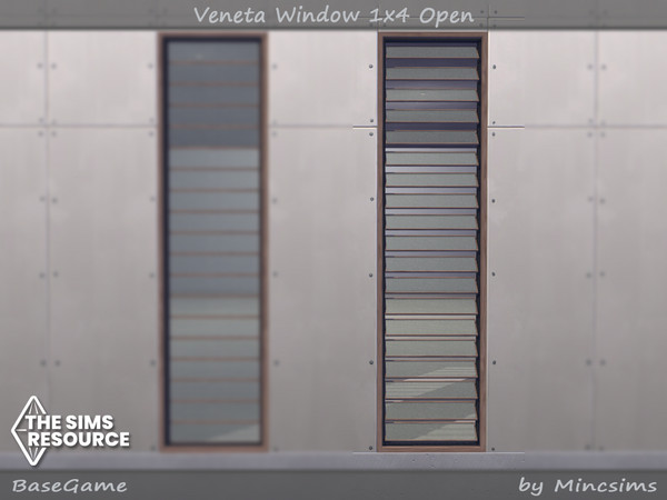 Sims 4 — Veneta Window 1x4 Open by Mincsims — Basegame Compatible. 8 Swatches.