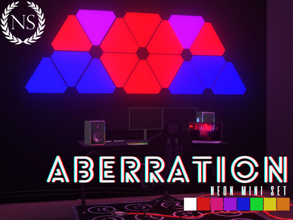 Sims 4 — Aberration Gaming Neons by networksims — Four configurations of triangular neon wall lights, in 8 colours each.