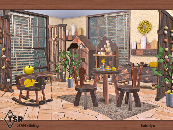 Sims 4 — Leah Dining by soloriya — A set of furniture for dining or living rooms. Includes 9 objects: --chair, --dining
