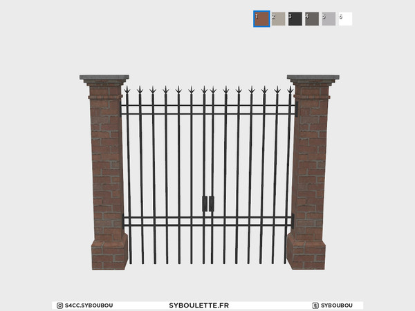 Sims 4 — Loft - Brick fence double gate by Syboubou — Brick double gate that will fit the Loft fence, available in 6