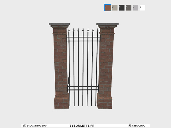 Sims 4 — Loft - Brick fence single gate by Syboubou — Brick single gate that will fit the Loft fence, available in 6