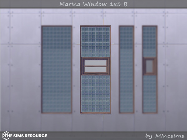 Sims 4 — Marina Window 1x3 B by Mincsims — Basegame Compatible. 8 swatches. for short wall.