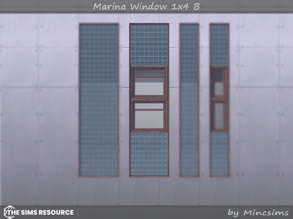 Sims 4 — Marina Window 1x4 B by Mincsims — Basegame Compatible. 8 swatches. for medium wall.