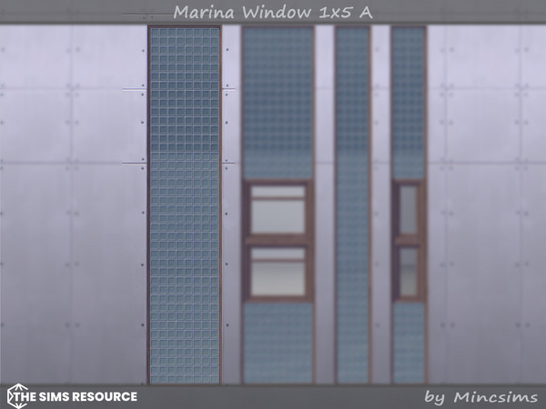 Sims 4 — Marina Window 1x5 A by Mincsims — Basegame Compatible. 8 swatches. for tall wall.