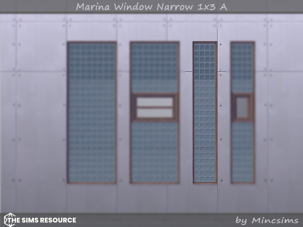 Sims 4 — Marina Window Narrow 1x3 A by Mincsims — Basegame Compatible. 8 swatches. for short wall.