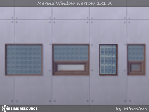 Sims 4 — Marina Window Narrow 1x1 A by Mincsims — Basegame Compatible. 8 swatches. for short wall.