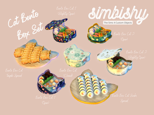 Sims 4 — Bento Box Cat Set by simbishy — For cute lunchtimes! A cat shaped set full of love.