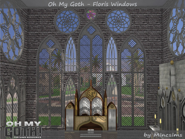 Sims 4 — Oh My Goth - Floris Windows by Mincsims — This set is part of Oh My Goth Collaboration. -4x4 for Medium Wall