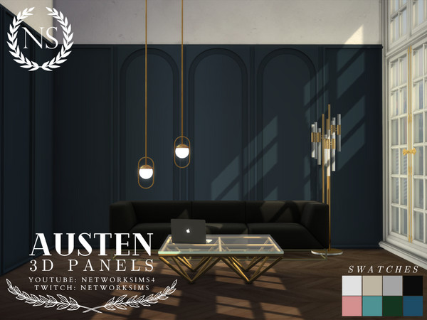 Sims 4 — Austen 3D Panelling by networksims — 3D wall panels in 3 designs, with 4 heights each.
