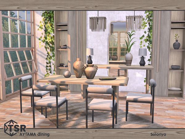 Sims 4 — Aytama Dining by soloriya — A set of furniture for dining rooms. Includes 11 objects: --two cabinets, --three