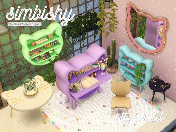 Sims 4 — Kitty Cat Set by simbishy — A set of kitty cat furniture items for your sim. Meow!