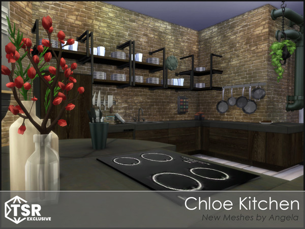 Sims 4 — Chloe Kitchen by Angela — Chloe Kitchen, a new modern industrial kitchen to match the living and diningroom,