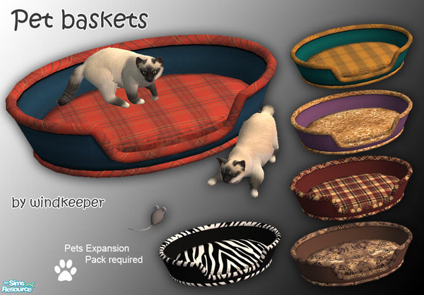 Sims 2 — Pet Baskets by Windkeeper — *Updated* Set of recolors of Maxis wicker pet bed. Pet Expansion Pack required.