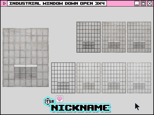 Sims 4 — industrial window down open 3x4 by NICKNAME_sims4 — industrial window 3 tile 16 package files. industrial window
