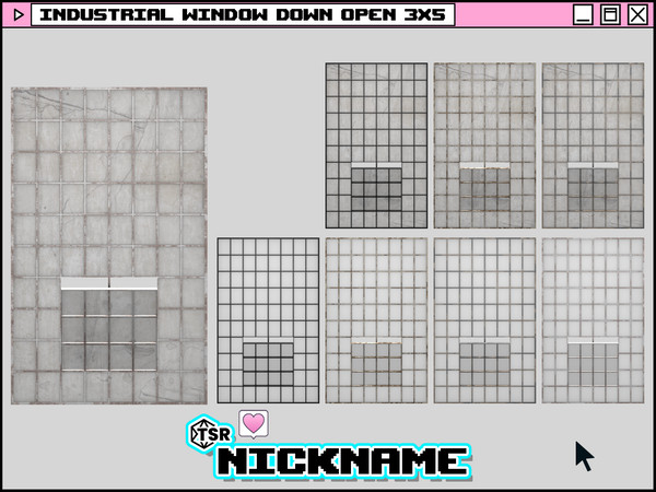 Sims 4 — industrial window down open 3x5 by NICKNAME_sims4 — industrial window 3 tile 16 package files. industrial window