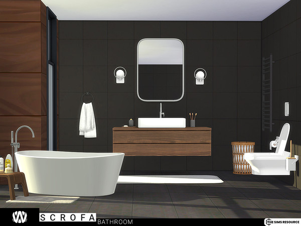 Sims 4 — Scrofa Bathroom by wondymoon — Modern style bathroom; Scrofa! Compatibility of ceramic and wood or solid colors