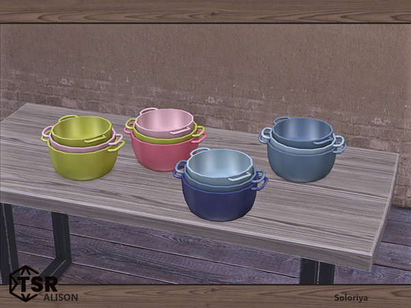 Sims 4 — Alison. Cooking Pots by soloriya — Three cooking pots in one mehs. Part of Alison set. 4 color variations.