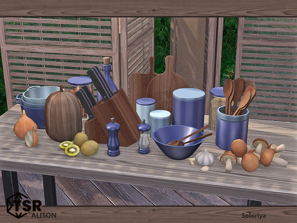 Sims 4 — Alison by soloriya — A set of decorative objects for dining rooms or kitchen. Has 2 color palettes, includes 10