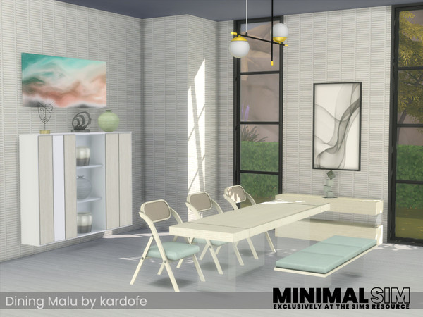 Sims 4 — Dining Malu by kardofe — Dining room in minimalist style, with simple and light furniture, with glass supports,