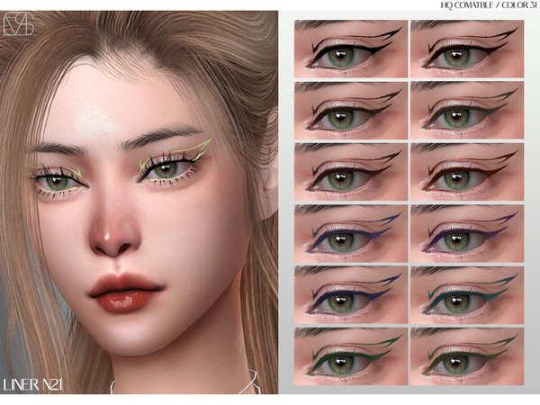 Sims 4 — LMCS Liner N21 by VELYSEA — -New Mesh -Eyeliner category -HQ comatble -21 swatches -All Skin