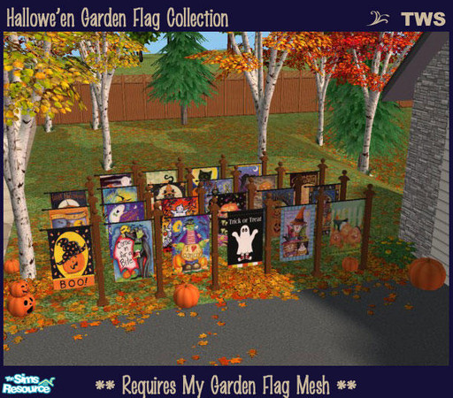 Sims 2 — Hallowe\'en Garden Flag Collection by wildstar24 — A set of 22 Hallowe\'en themed garden flags to use with my