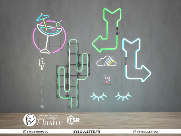 Sims 4 — Flashy neon set by Syboubou — This is a small set with an assortment of neon light ! Some will cast white light