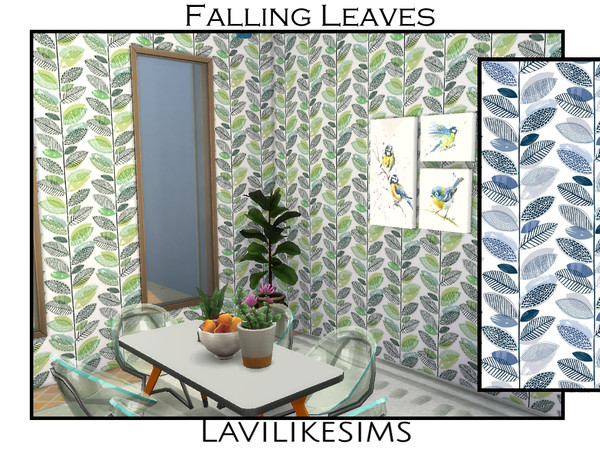 Sims 4 — Falling Leaf by lavilikesims — A naturistic wallpaper featuring leaves. Base Game Friendly.