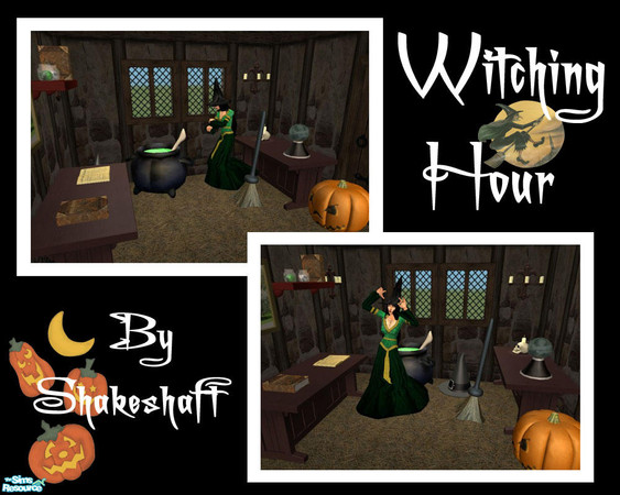 Sims 2 — Witching Hour by Shakeshaft — A set of new meshes for your witchie sims, set includes a cauldron, broomstick,