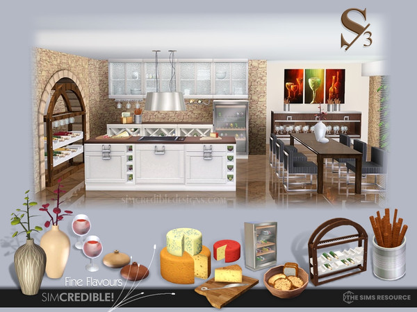 Sims 3 — Fine Flavours Kitchen by SIMcredible! — Fina Flavours is a set with a kitchen + dining combo. Thinking about a
