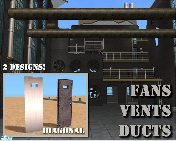 Sims 2 — Upper Small Air Vent (DIAGONAL) by Cyclonesue — A grill window for industrial lots. In both high-tech brushed
