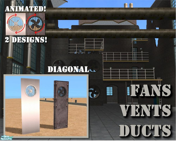 Sims 2 — Animated 1-tile Fan (DIAGONAL) by Cyclonesue — An ANIMATED small fan window for industrial lots. In both
