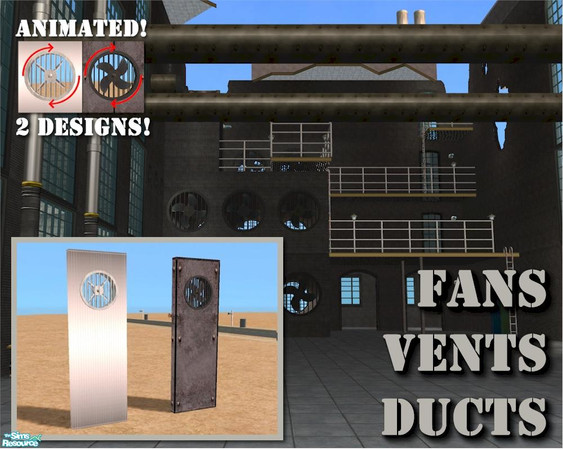 Sims 2 — ANIMATED 1-tile Fan Window by Cyclonesue — An ANIMATED small fan window for industrial lots. In both high-tech