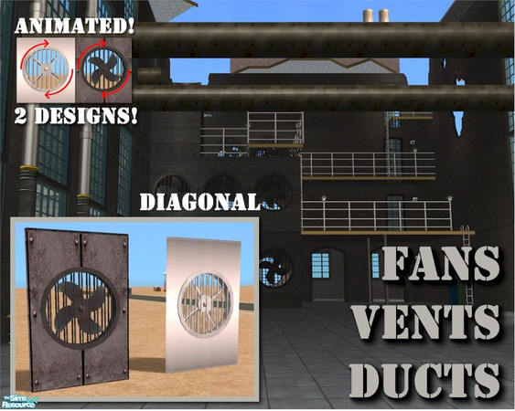 Sims 2 — Animated 2-tile Fan (DIAGONAL) by Cyclonesue — An ANIMATED large fan window for industrial lots. In both