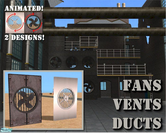 Sims 2 — ANIMATED 2-Tile Fan Window by Cyclonesue — An ANIMATED large fan window for industrial lots. In both high-tech