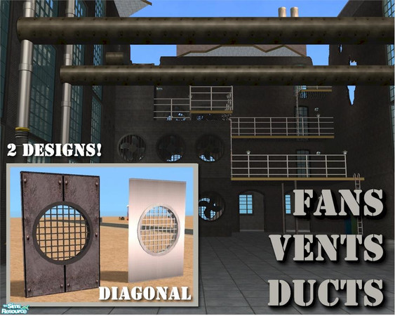 Sims 2 — 2-tile Grill Window (DIAGONAL) by Cyclonesue — A large grill window for industrial lots. In both high-tech