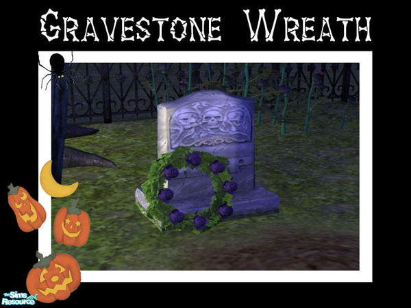 Sims 2 — Halloween Grave Wreath by Shakeshaft — Part of a set of Caskets and Graves to decorate your sim