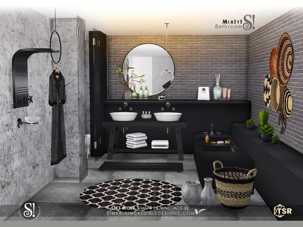 Sims 4 — Mix It [Web transfer] by SIMcredible! — Bringing the Mix it! set. It's a bathroom with modern textures, clean