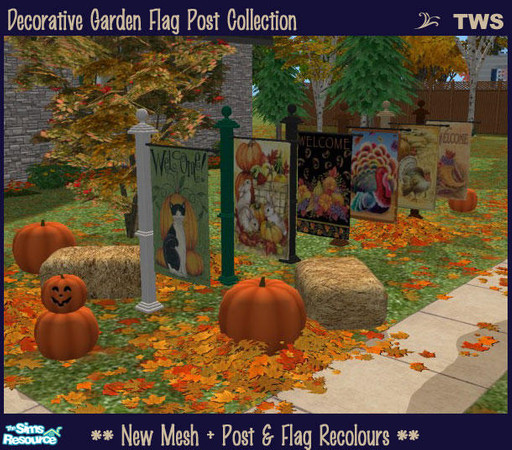 Sims 2 — Decorative Garden Flag Post Collection by wildstar24 — A decorative colonial style flag post for your yards and